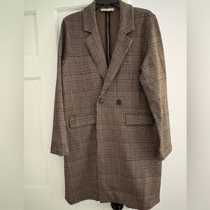 philosophy republic clothing long plaid blazer- size L/G